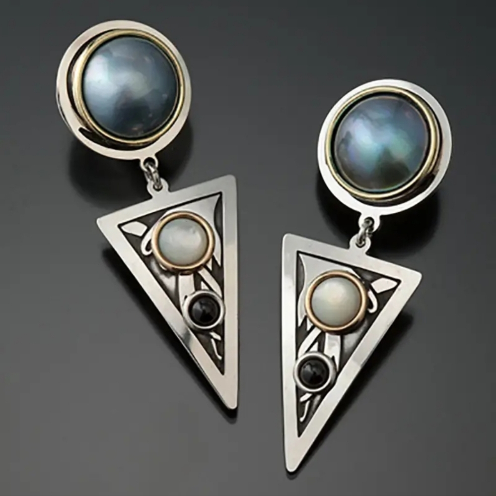 Geometric Triangle Moonstone Drop Dangle Earrings. - image 2
